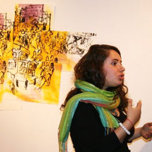 Student discussing artwork